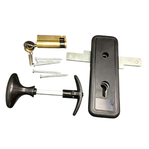 Secure Garage Door Lock with Key and Locking Mechanism.