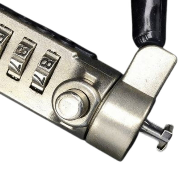 High-quality digital combination lock on a laptop, showcasing a secure locking mechanism with numbered dials. Ideal for safeguarding personal and professional data on portable devices.