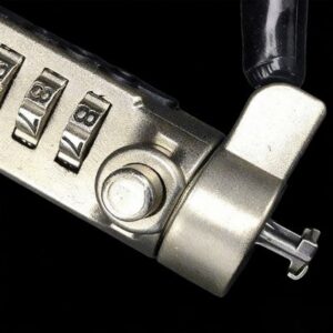 Close-up of a sturdy combination lock and latch, showcasing high-security features ideal for safes and secure storage solutions.