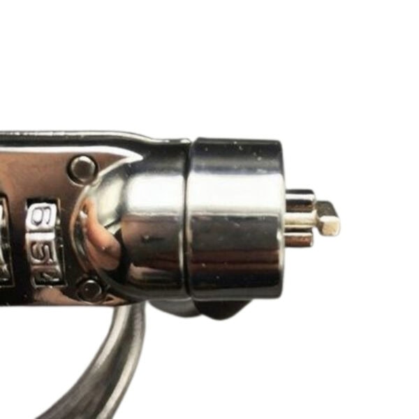 Close-up of an ANLI wholesale cable lock designed for securing laptops, featuring a durable metal lock mechanism and keyhole for theft prevention.