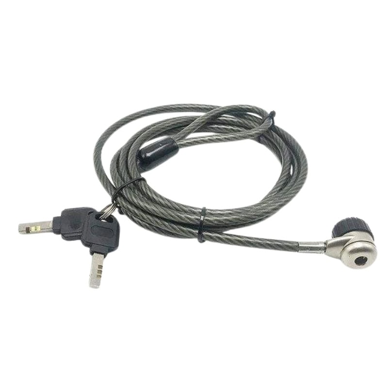 Steel cable lock with key for securing laptops and electronic devices against theft. Durable, flexible, and easy to use, ideal for office, travel, and public spaces.