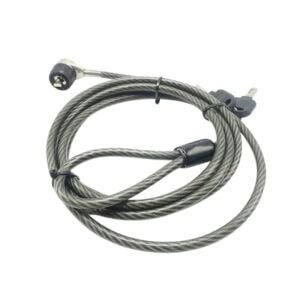 High-security cable lock designed for laptops and electronic devices, providing reliable theft prevention with durable steel cable and key lock mechanism.