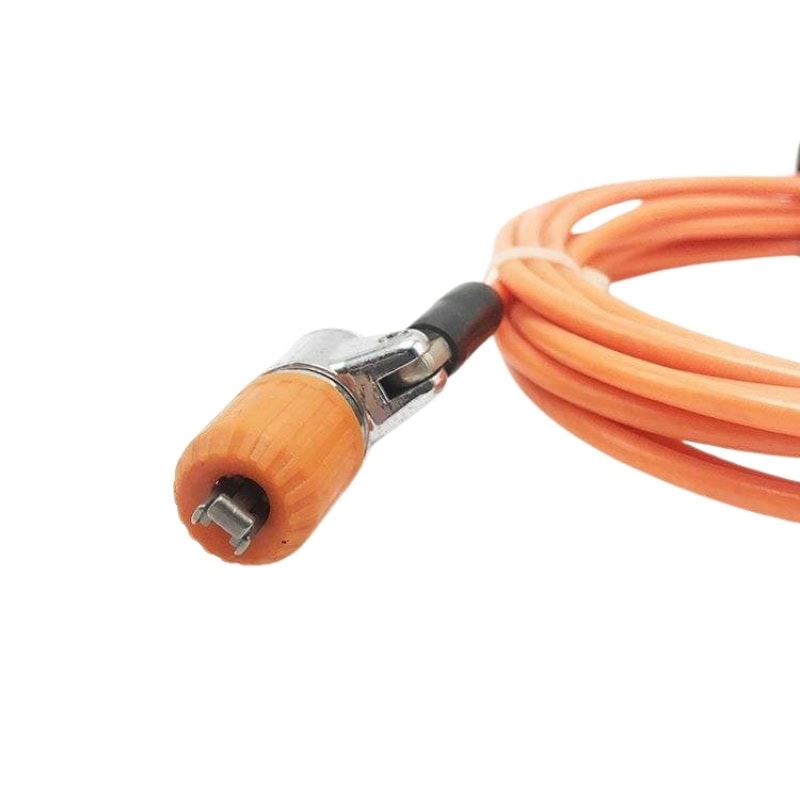 Secure laptop with anti-theft lock cable featuring a durable orange cord and a key lock mechanism. Ideal for preventing theft in offices, cafes, and public spaces.