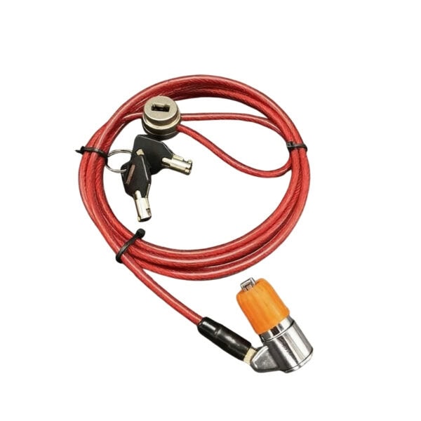 Secure anti-theft lock cable with keys, designed for laptops and electronic devices, providing reliable security against theft in professional environments.