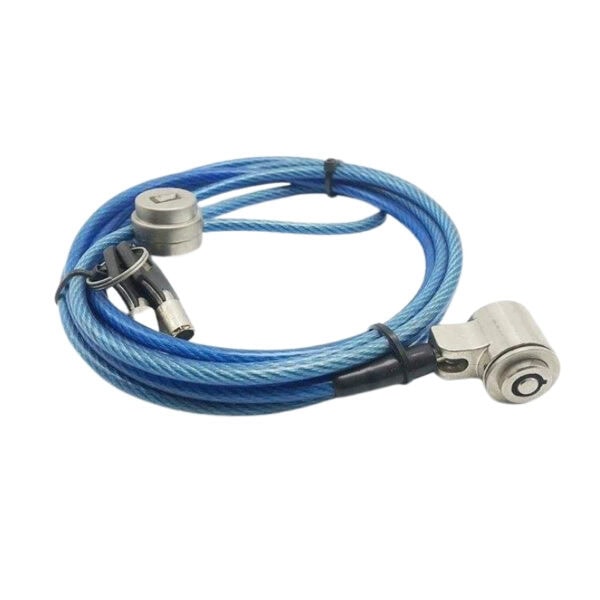 Secure your laptop with this high-security blue cable lock featuring a durable lock mechanism and key for theft prevention. Ideal for offices, airports, and travel.