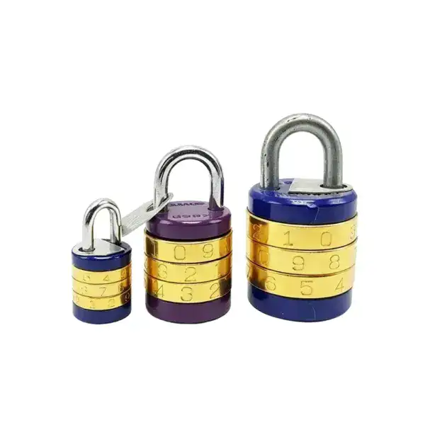 Secure small laminated padlocks with combination dials, ideal for personal and professional security needs. Durable metal construction with colorful laminated covers for easy identification.