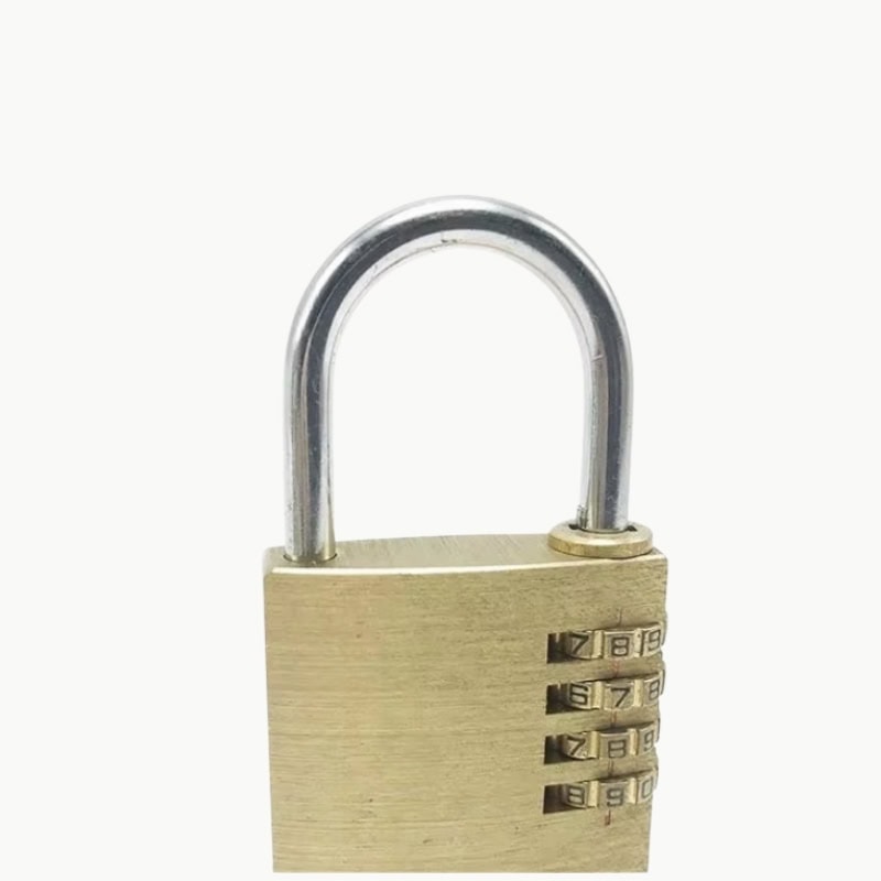 Secure brass padlock with combination dial for durable security.