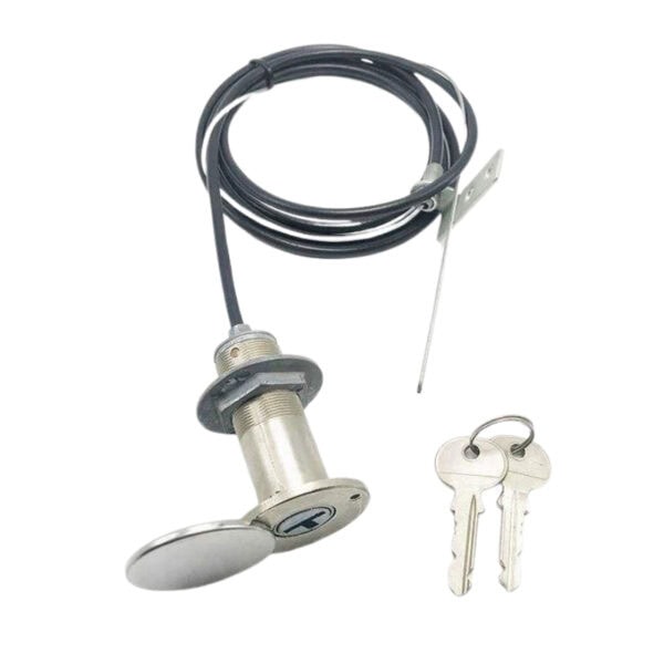 Emergency release lock for garage doors with round knob, ideal for security and safety, easy to install and operate, suitable for various garage door types.