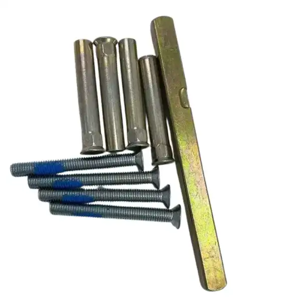 U-shaped door handle set with mounting hardware, including bolts and brackets, ideal for professional door installation and hardware upgrades.
