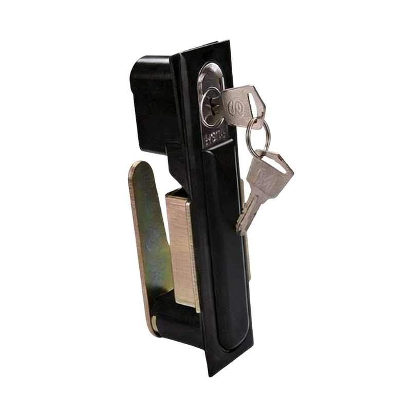 Industrial cabinet lock with keys, hidden design for secure storage, ideal for industrial and commercial cabinets, featuring a sleek black finish and robust construction.