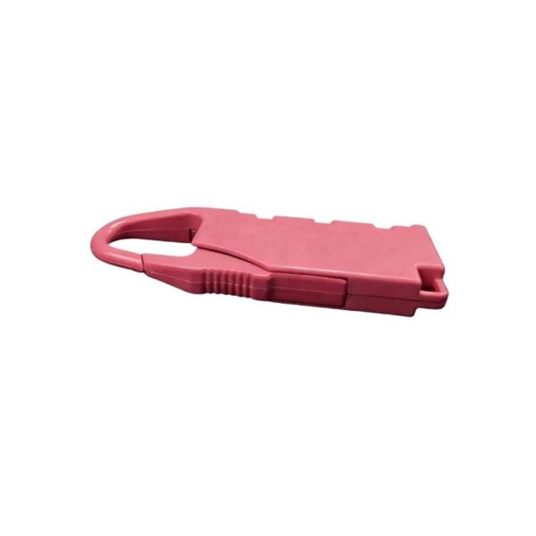 Pink safety lock clip for secure child safety and door lock applications, durable and easy to use. Perfect for safety locks on cabinets, drawers, or baby-proofing furniture.