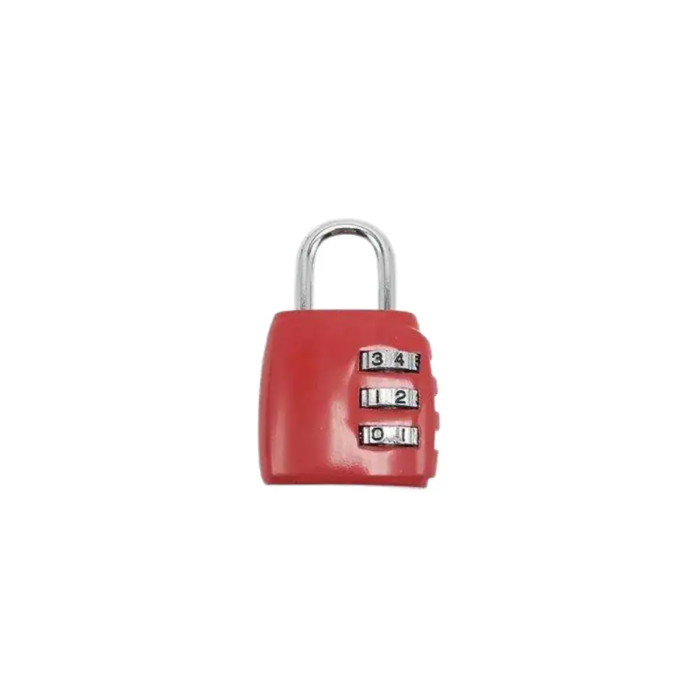 Secure 3-digit combination padlock with zinc alloy body and rubber cover for durability and weather resistance. Ideal for lockers, luggage, and storage security.