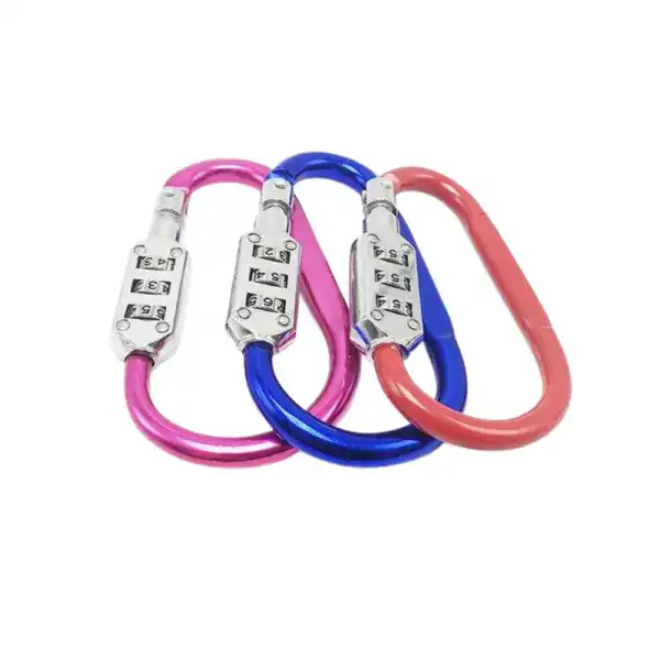 Secure pink, blue, and red carabiners with combination locks for versatile security applications. Durable metal construction with easy-to-use combination mechanisms.