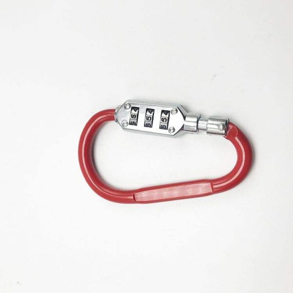 Secure locking carabiner with combination lock for outdoor activities and safety equipment.