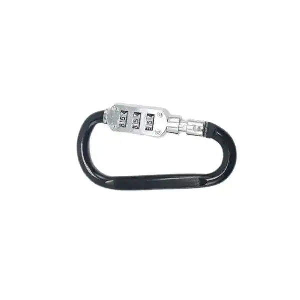 Secure combination lock carabiner for enhanced safety and theft prevention. Durable metal construction with a resettable 3-digit combination lock, ideal for securing bags, gear, or equipment.