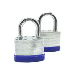 Secure laminated steel padlock with durable shackle, ideal for industrial, commercial, and personal security applications. Customizable lock design for enhanced protection.