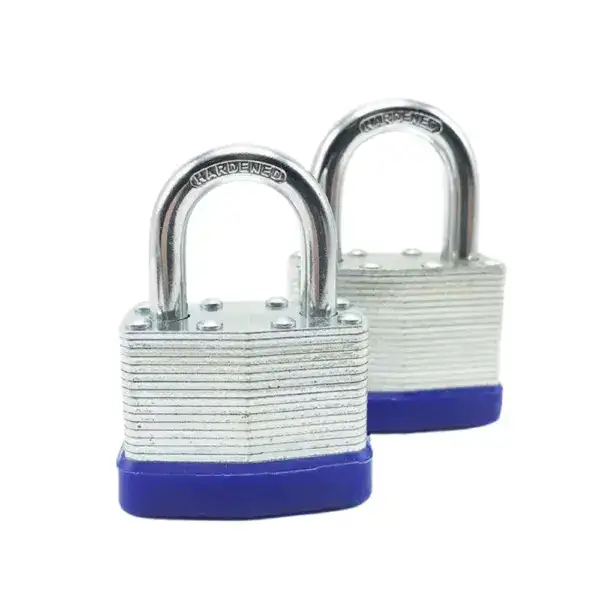 Secure laminated steel padlock with durable shackle, ideal for industrial, commercial, and personal security applications. Customizable lock design for enhanced protection.