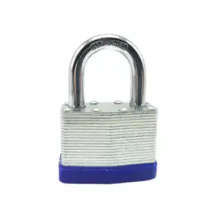High-security laminated steel padlock with durable construction, ideal for safeguarding valuables and property.