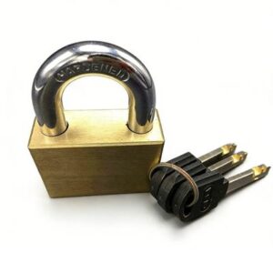 High-security padlock with brass body and steel shackle for maximum durability and safety. Perfect for securing valuable items and ensuring safety in various environments.