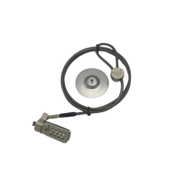 Secure laptop with high-security anchor and combination lock cable for theft prevention. Durable steel construction ensures reliable protection for laptops and electronic devices.
