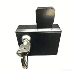 Secure coin-operated locker lock designed for supermarket phone charging stations, featuring a durable black metal body and a key lock for added security.