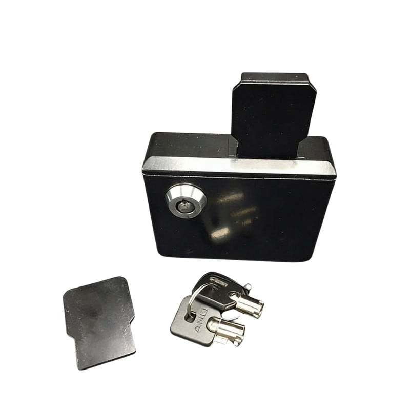 Locking storage locker with coin-operated access and key lock system for supermarket phone charging stations.