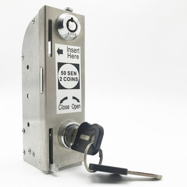 Durable stainless steel euro lock featuring a coin slot for secure access control, ideal for vending machines, lockers, and coin-operated devices.