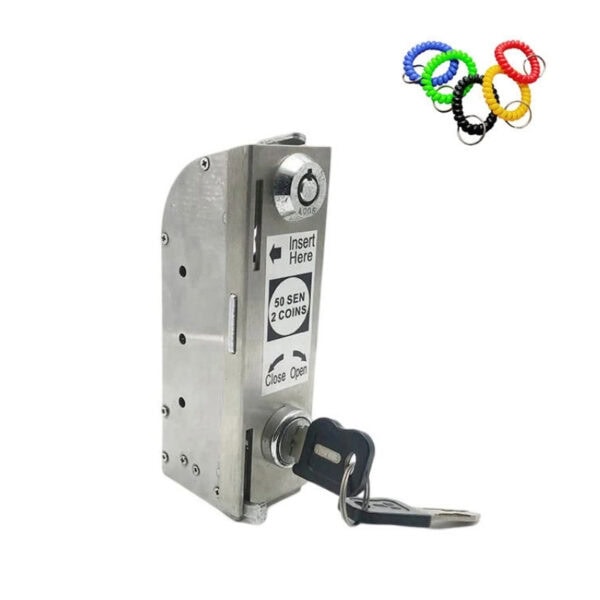 Durable stainless steel euro lock with key for secure coin storage and access control, ideal for vending machines, lockers, and coin-operated devices.