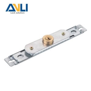 Secure locking hardware with brass cylinder and metal plate for enhanced safety and durability. Suitable for home, office, or industrial security applications.