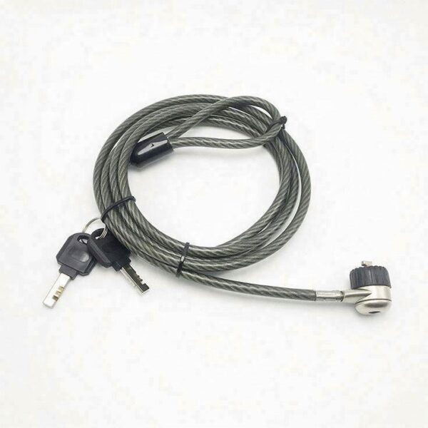 Cable lock with key for jewelry safes and security boxes, dual keys, and sturdy steel construction for enhanced theft prevention.