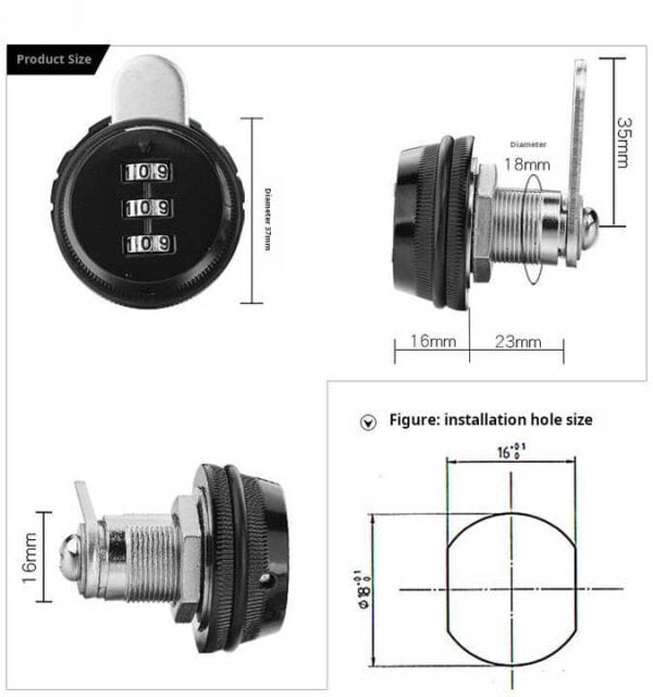 ANLI 3-Digit Combination Cam Lock for Cabinet Mailbox - Image 4