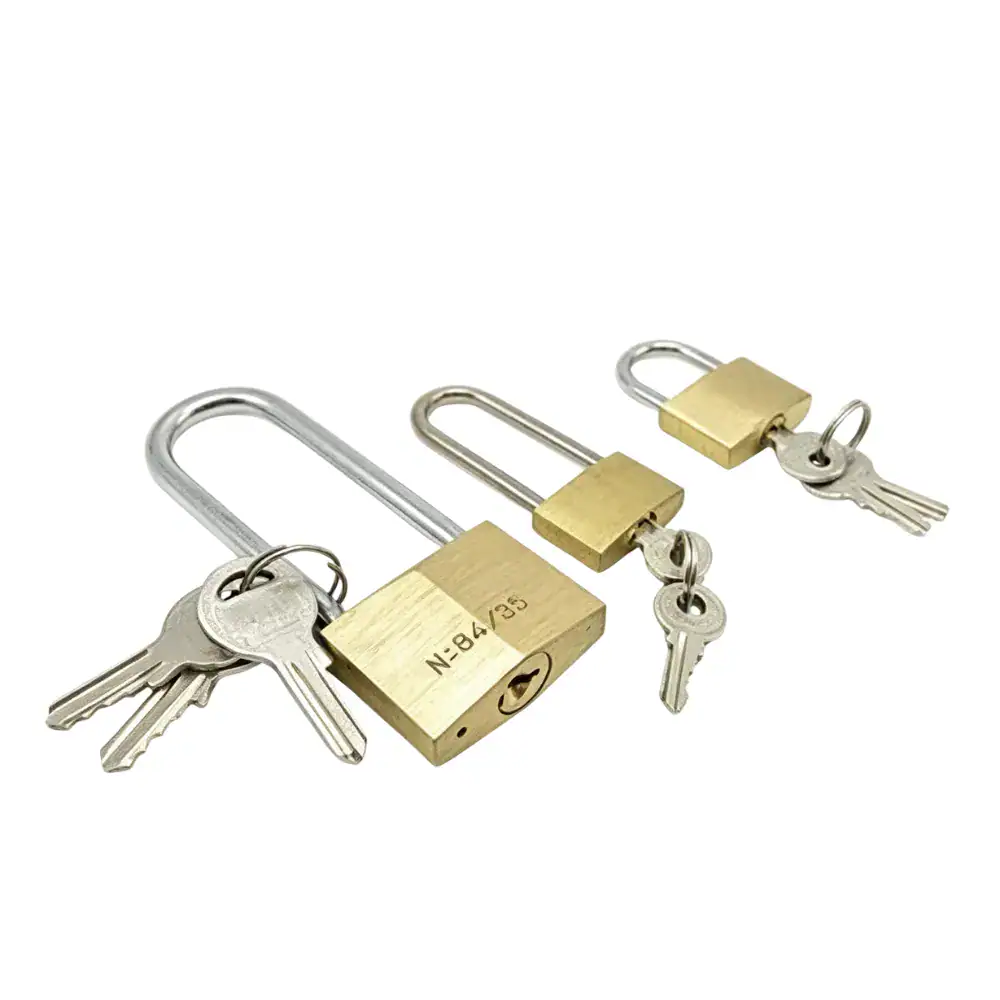 High security weatherproof padlock with keys, durable brass body, and shackle for outdoor security. Ideal for securing gates, lockers, and storage units in harsh weather conditions.