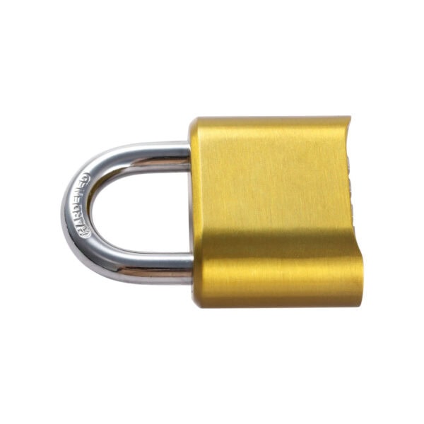 Bright yellow padlock with silver shackle, durable and secure for home or outdoor use. Ideal for safekeeping valuables and ensuring security in various settings.