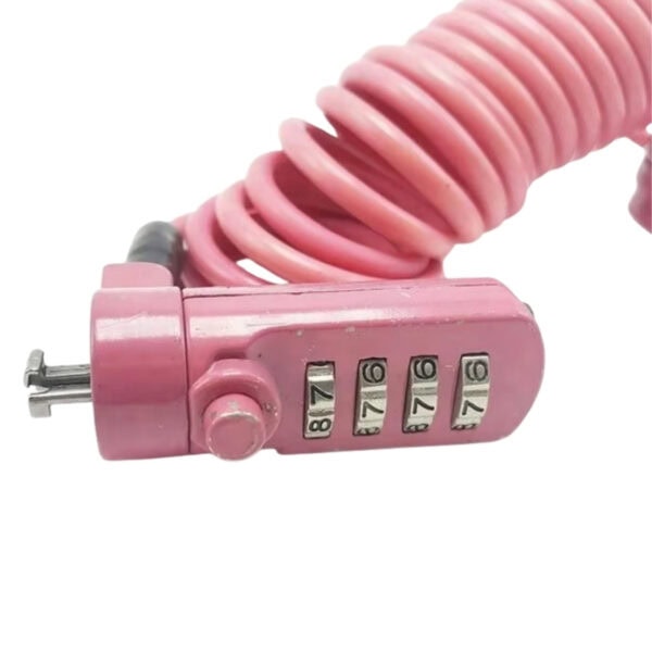 Secure your laptop with this pink cable lock featuring a combination code for easy access and enhanced theft prevention. Durable and reliable, ideal for protecting electronic devices in various enviro.