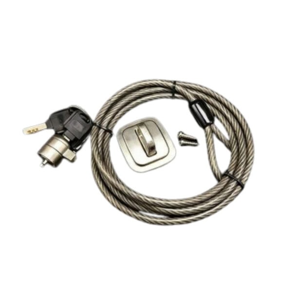 Secure laptop lock with cable and key for theft prevention.