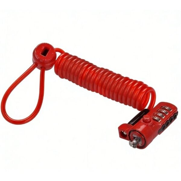 Highly visible red security cable lock with combination lock for safekeeping and securing valuables, ideal for travel, luggage, or securing personal items for home or office.
