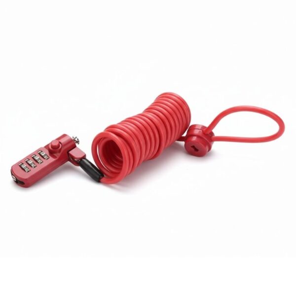 Versatile red coiled combination lock with resettable dials, perfect for securing belongings, bikes, or lockers with high durability and easy-to-use design.