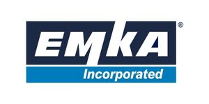 EMKA Incorporated logo featuring bold white text on a dark blue background for integrated locking solutions.