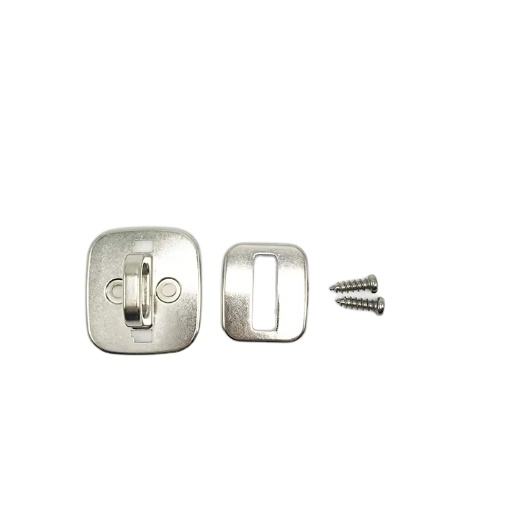 - Metal latch with screws for door or furniture hardware replacement.