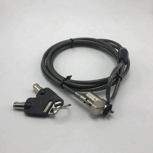 Cable lock with keys for securing electronic devices and preventing theft.