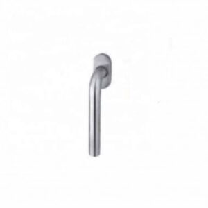 1. Close-up of a silver shower handle against a white background.