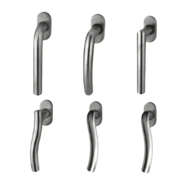 Durable stainless steel door handle set designed for high-traffic entryways, featuring sleek, modern curves for enhanced grip and aesthetic appeal.