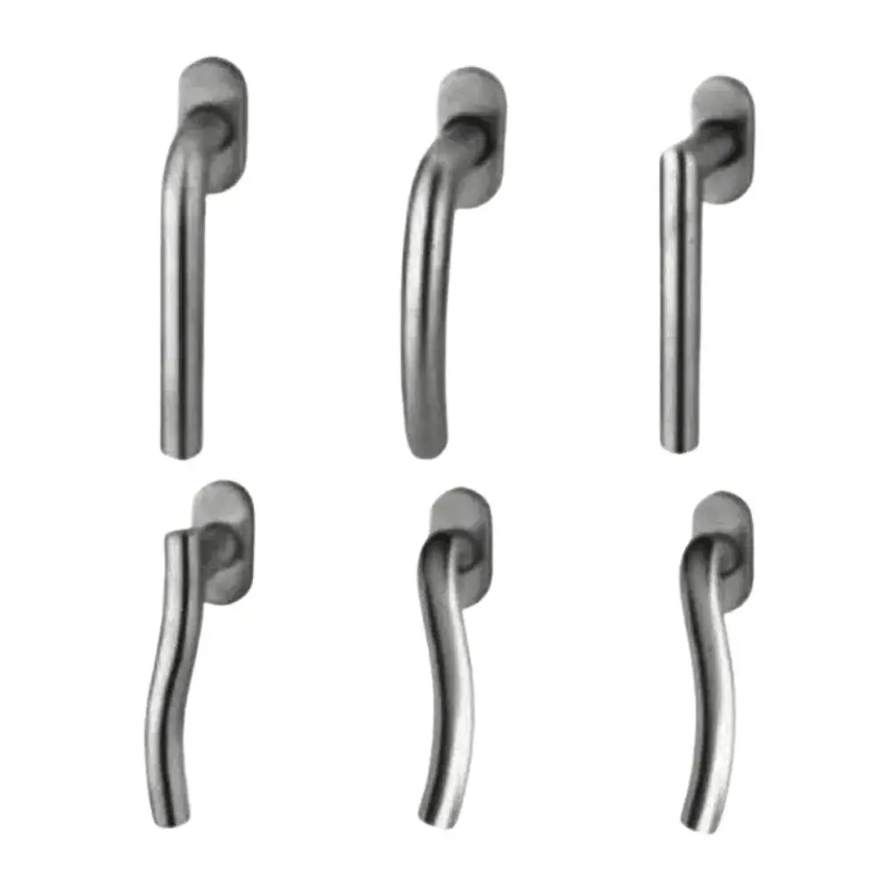 Durable stainless steel door handle set designed for high-traffic entryways, featuring sleek, modern curves for enhanced grip and aesthetic appeal.