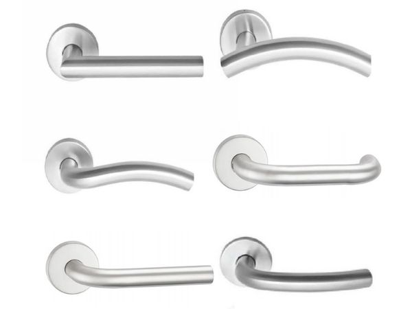 High-quality stainless steel door handles with contemporary design, ideal for enhancing home or office interior decor, offering durability and style.