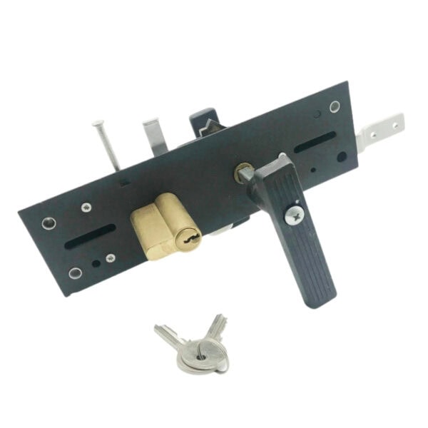 Secure garage door lock assembly with key, ideal for wholesale purchase. Durable metal construction with locking mechanism, perfect for enhancing garage security and access control.
