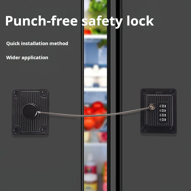 High-security punch-free safety lock with combination code, easy installation, and wide application for refrigerators and cabinets. Provides secure, tamper-proof protection with durable construction.
