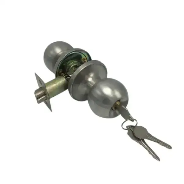 Door lock with keys for privacy and security, ideal for exterior doors. Durable metal construction with a sleek finish, easy to install, and provides reliable locking functionality.