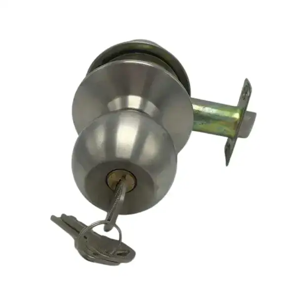 High-security exterior door knob with privacy locking feature, ideal for residential doors. Made of durable metal, this lock provides reliable privacy and enhanced security for your home.