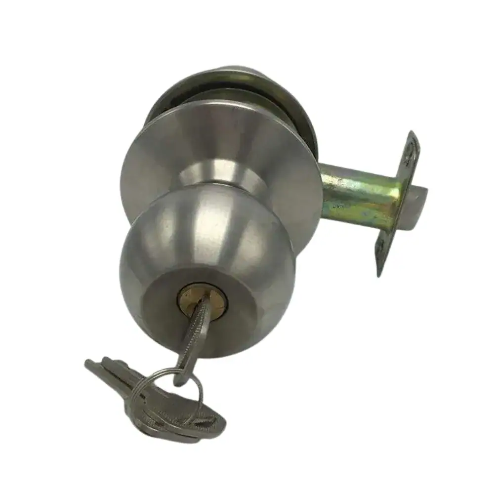 High-security exterior door knob with privacy locking feature, ideal for residential doors. Made of durable metal, this lock provides reliable privacy and enhanced security for your home.