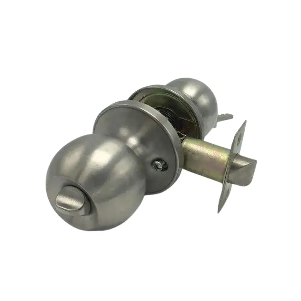 Door lock with privacy feature, ideal for interior doors, providing secure locking and easy unlocking from inside. Made of durable metal, suitable for residential and commercial use.
